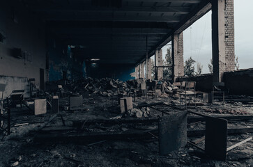 inside a destroyed school in Ukraine