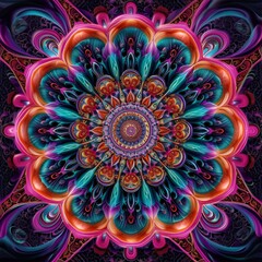 Fototapeta na wymiar Acid Trippy Abstract Colorful Psychedelic Mandala Magic Circle in LSD Waves Style Background created with Generative AI Technology