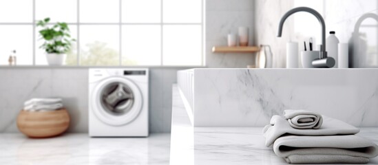 White blurry home laundry room with modern washing machine