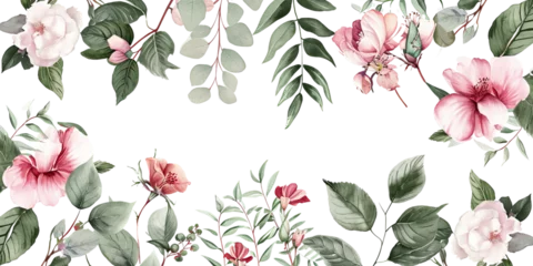 Foto op Canvas Pink watercolor flowers isolated on transparent or white background png, floral arrangement, bouquet of garden flowers. Can be used for invitations, greeting, wedding card. © Mei Chen