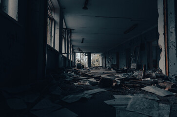 inside a destroyed school in Ukraine