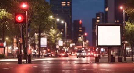 Fototapeta na wymiar Blank white digital sign billboard poster mockup, blurred background