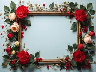 A picture frame with a bouquet of flowers and berries