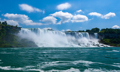 Clouds of splashes and falling water from Niagara Falls, Niagara State Park