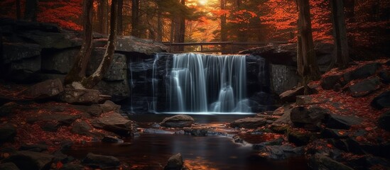 Waterfall in mystic twilight - obrazy, fototapety, plakaty
