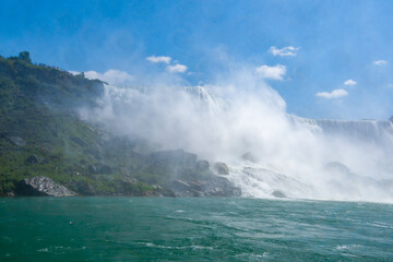 Clouds of splashes and falling water from Niagara Falls, Niagara State Park