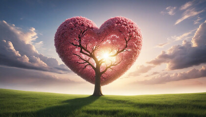 Love symbol tree in a spring meadow for Valentine's Day
