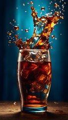 glass of drink and ice cudes - obrazy, fototapety, plakaty