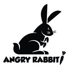 Angry black rabbit icon. Vector silhouette on transparent background