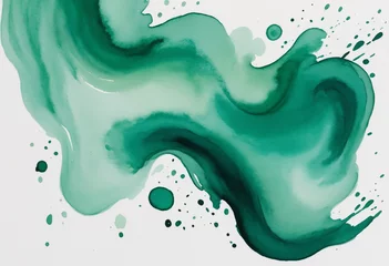 Papier Peint Lavable Cristaux elegant emerald watercolor brush stain on white background