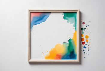 Watercolor paint in frame with blank space, on clear white background