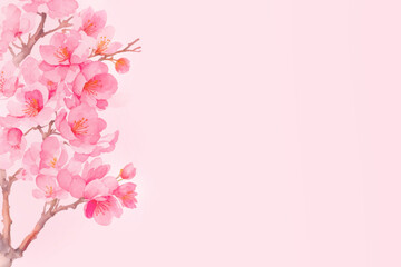 Fototapeta na wymiar Banner with Sakura flowers on pink background, with copy space. Branch of blooming sakura, watercolor. Springtime concept. Valentine's Day, Easter, Birthday, Women's Day, Mother's Day