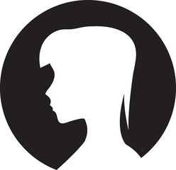 Silhouette Woman Head in Circle Button