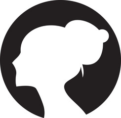 Silhouette Woman Head in Circle Button