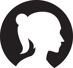 Silhouette Woman Head in Circle Button