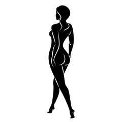Silhouette of a nice lady, she is standing. The girl has a beautiful naked figure. The woman is a young sexy and slender model. Vector illustration