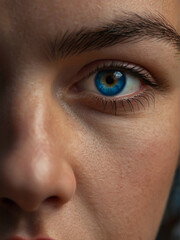 A closeup image of a girl with blue eyes.