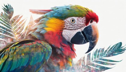 Obraz premium Generated image of parrot on white background double exposure