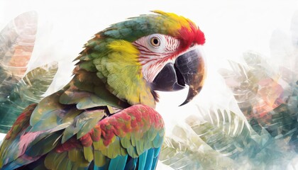 Generated image of a parrot on white background double exposure