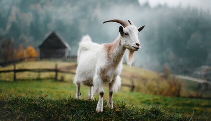 Fototapeta premium A cute goat on the farm, grass, nature, 