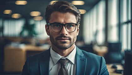 close-up of a businessman in office, businessman at the work in office , pretty young man in office - obrazy, fototapety, plakaty
