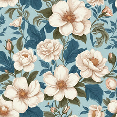 White and Blue Vintage Bouquet Illustration for Gift Wrapping, Wallpaper, and Web Banners