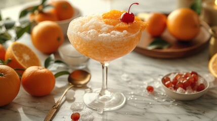 Fruit-Inspired Cocktail, Sweet and Fruity Drink, Orchard-Inspired Beverage, Tropical Delight with Citrus Garnish.