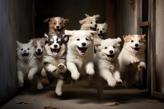 Describe the joyous antics of a litter of puppies Ai generated