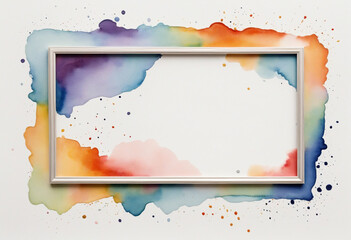 Vibrant watercolor frame with blank space, on clear white background