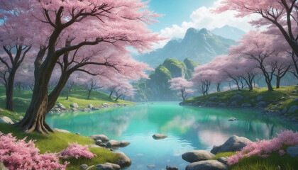 Enchanting Cherry Blossom Forest Scenery