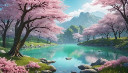 Fototapeten Spring sakura forest fantasy scene backgrounds © SR07XC3