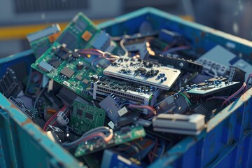 Fototapeta na wymiar E-waste in a recycle dustbin