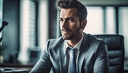close-up of a businessman in office, businessman at the work in office , pretty young man in office - obrazy, fototapety, plakaty