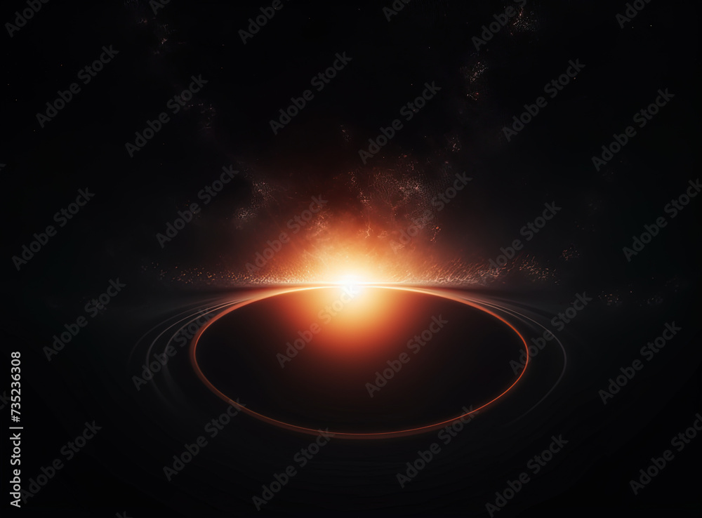 Poster light flare in the dark space. abstract background with shiny lens glare effect.