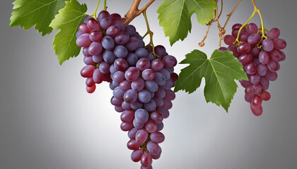 Fototapeta premium Freshly picked grapes with a leaf, isolated