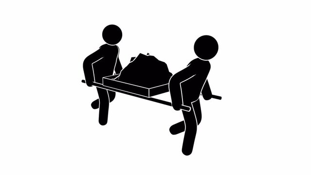 Pictogram People carry crushed stone or soil in a stretcher. Looped animation with alpha channel
