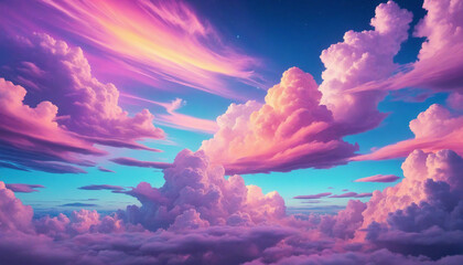 Vivid dreamy sky with neon clouds, Purple and blue colorful banner - Powered by Adobe