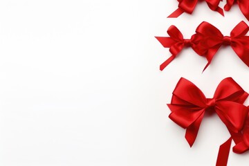 Multiple red bows are arranged together on a plain white background.