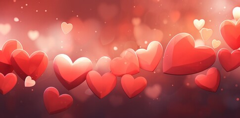 Several red hearts are seen floating in the air, creating a joyful and romantic atmosphere.