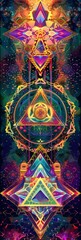 Acid Trippy Abstract Colorful Psychedelic Mandala Magic Triangle in LSD Waves Style Background created with Generative AI Technology