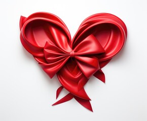 A close-up photo of a red heart-shaped object with a bow tied around it.