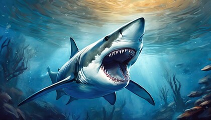 Obraz premium A shark under water, dangerous animal, predator