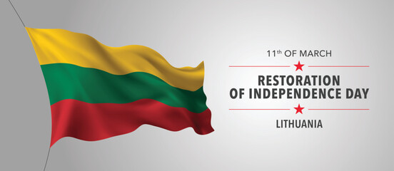 Lithuania happy restoration of independence day greeting card, banner with template text vector illustration