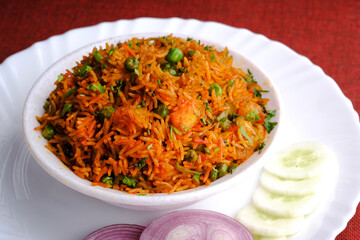 Veg biryani or veg pulav, Fried rice indian food, vegetable biryani.