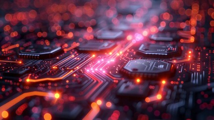 Obraz premium Technological system glowing pink, cyberspace