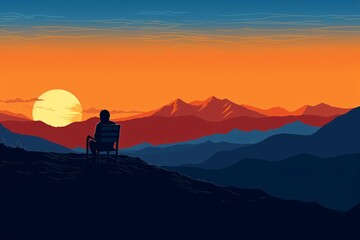 a person sitting on a bench overlooking mountains