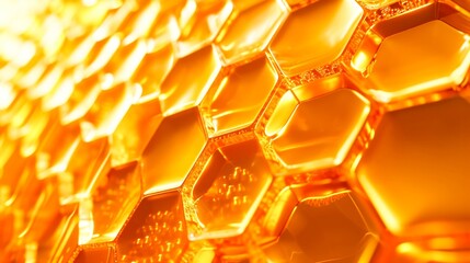  Golden Honeycomb Abstract.Glowing hexagonal pattern of a honeycomb in close-up detail.