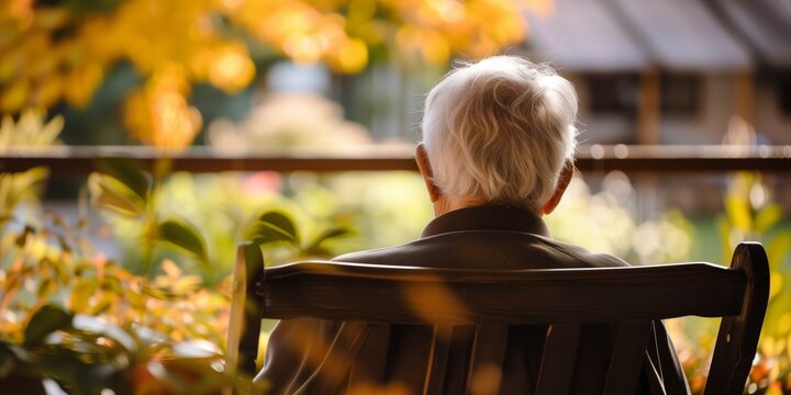 Elder Senior Man From The Back Sitting In The Chair At Senior Nursing Home