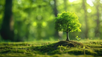 Tree in the forest. Green nature background. Planting concept. Save forests. - obrazy, fototapety, plakaty