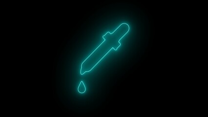 Obraz premium Dropper and water drop simple icon. Glowing neon line drop icon isolated on black background. neon Medicine symbol.